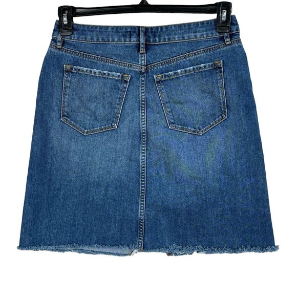 LOFT Petite SZ 6P Mini A-Line Jean Skirt Pockets Distressed Slit Frayed Hem Blue - Picture 3 of 6